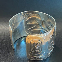 1 3/4"  Sterling Silver Repousse Bear Bracelet By Derek White Junior
