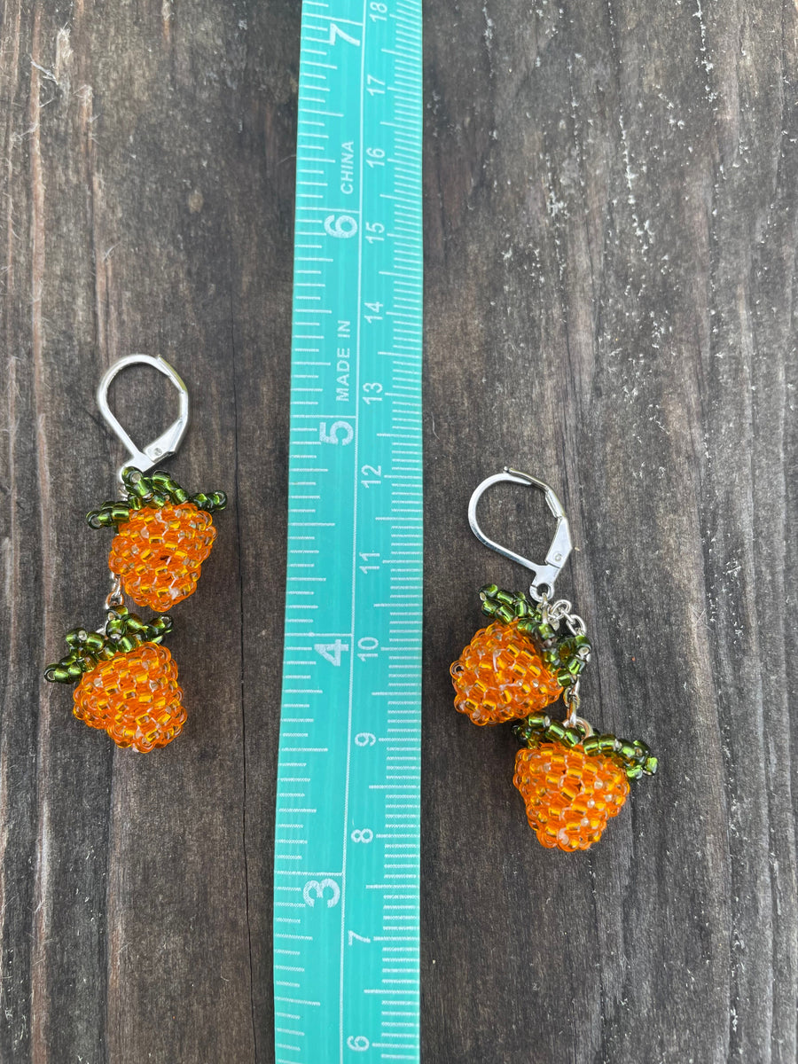 Double salmonberry beaded earrings