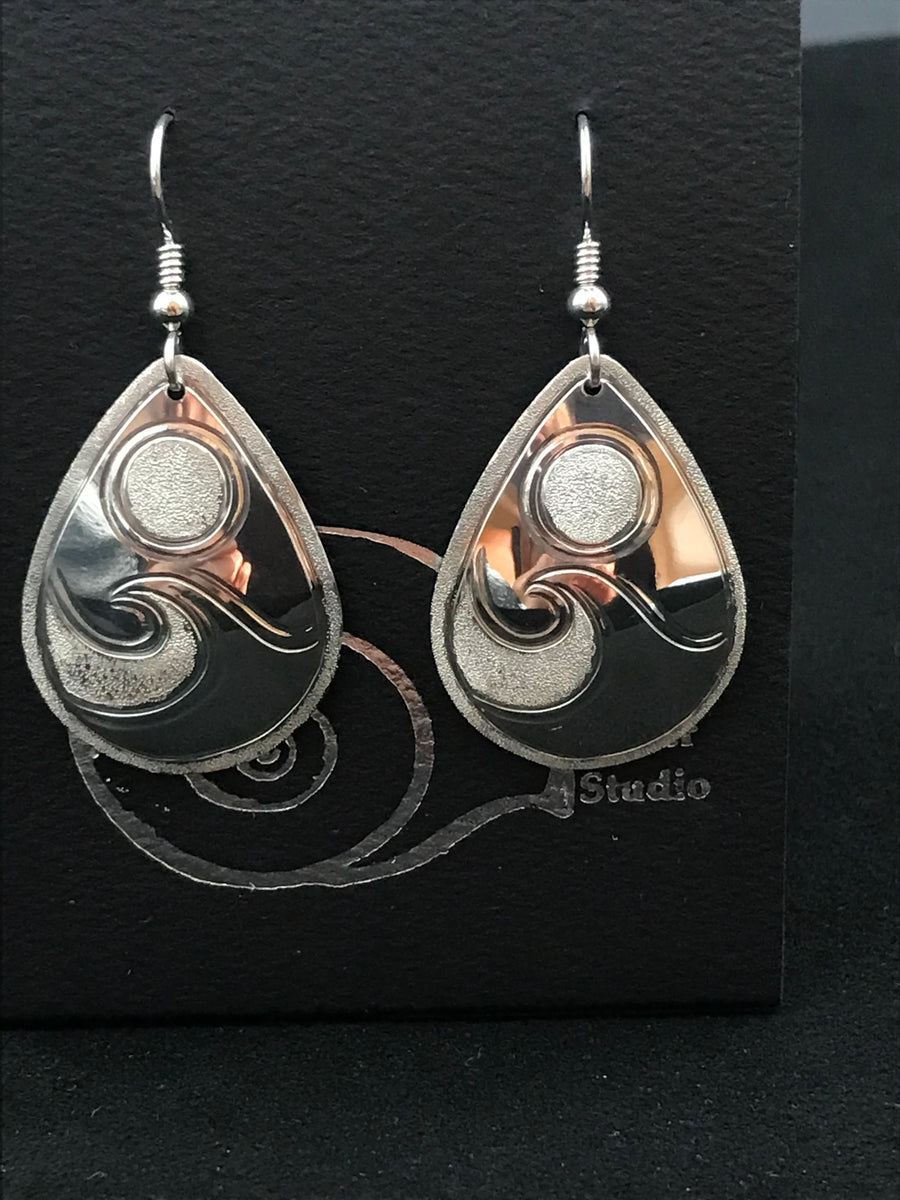 Full Moon with Wave sterling silver xlarge drop earrings