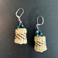 Tiny Spruce Root Basket Earrings With Beads By Skidegate Artist Dolly Garza