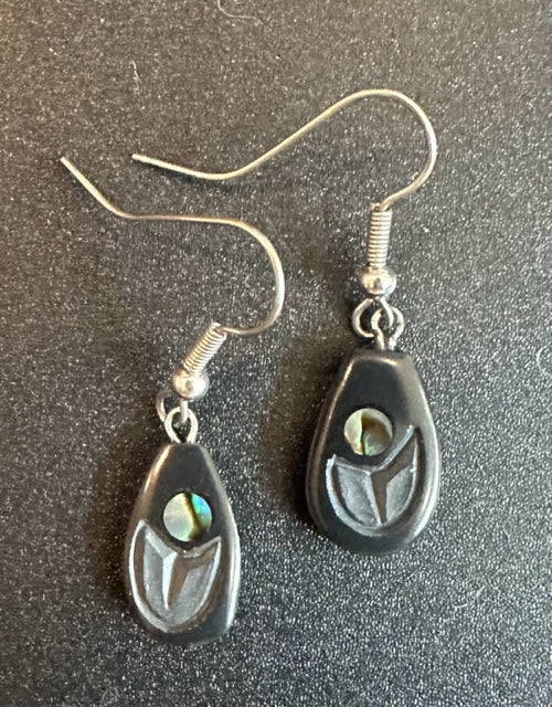 Argillite Hanging Earrings With Abalone Inlay By Haida Carver Amy Edgars