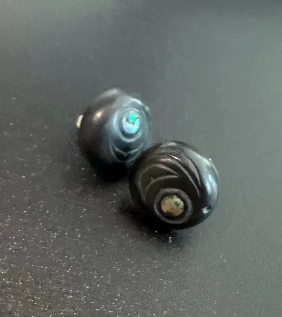 Argillite Salmon Roe Stud With Abalone Inlay By Shirley Longboat Of Skidegate