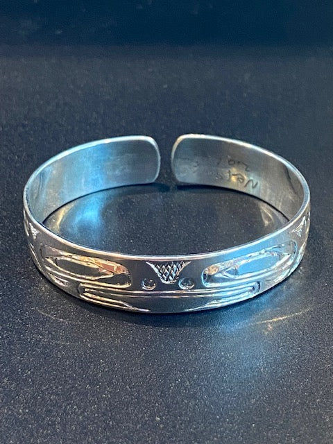 1/2 Inch Sterling Silver Frog Bracelets By Nelson Cross of Skidegate