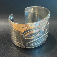 1 3/4"  Sterling Silver Repousse Bear Bracelet By Derek White Junior