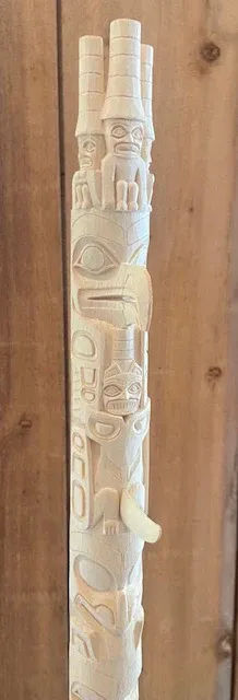 Yellow Cedar Detailed House Pole 2 of Tanu By Haida Artist Leon Ridley