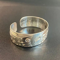 3/4 Inch Sterling Silver Wolf Motif Bracelet By Skidegate Artist Robert Cross