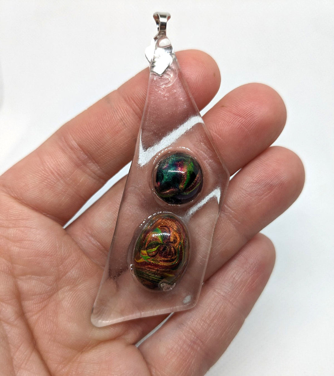 fused glass| acrylic paint skins| resin| pendant