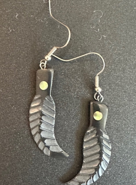 Argillite Hanging Earrings With Abalone Inlay By Haida Carver Amy Edgars