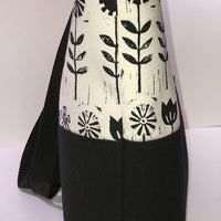 Tote bag - 2 tone Black flowers on cream with black canvas bottom