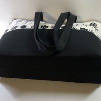 Tote bag - 2 tone Black flowers on cream with black canvas bottom