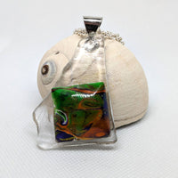 Fused glass| acrylic paint skins| resin| pendant
