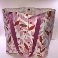 Tote bag - Pink and red leaves/berries on white