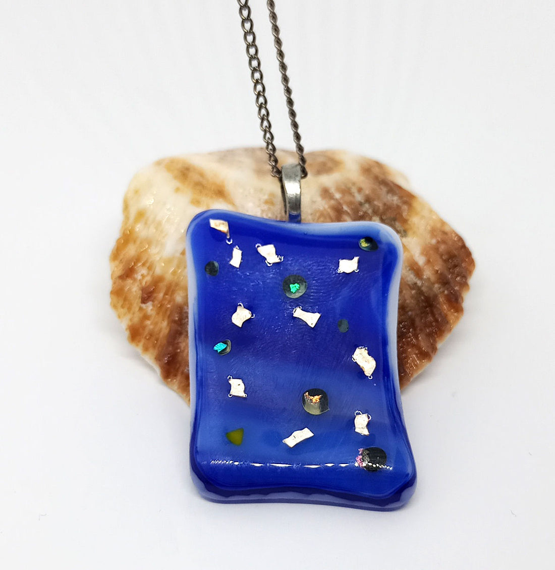 Handcrafted Fused Glass Pendant | Blue Glitter Design