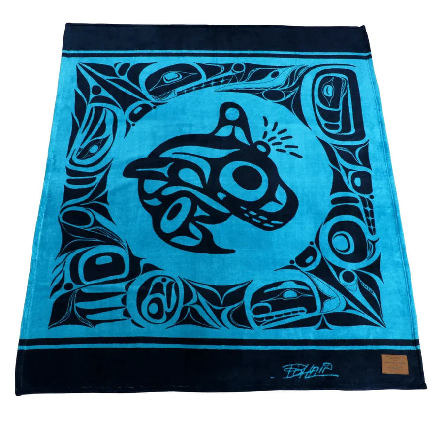 Bill Helin Black and Turquoise Killer Whale Throw