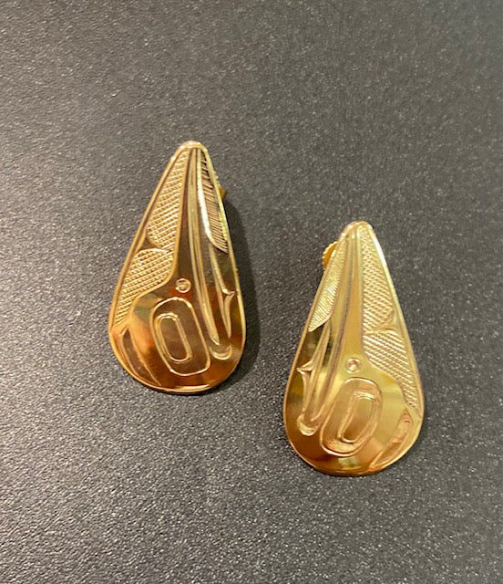 14K Gold Teardrop Hummingbird Stud Earrings By Tony Greene