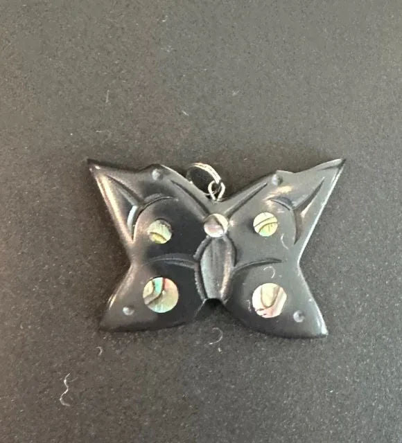 Various Argillite Pendants With Abalone Inlay By Haida Carver Amy Edgars