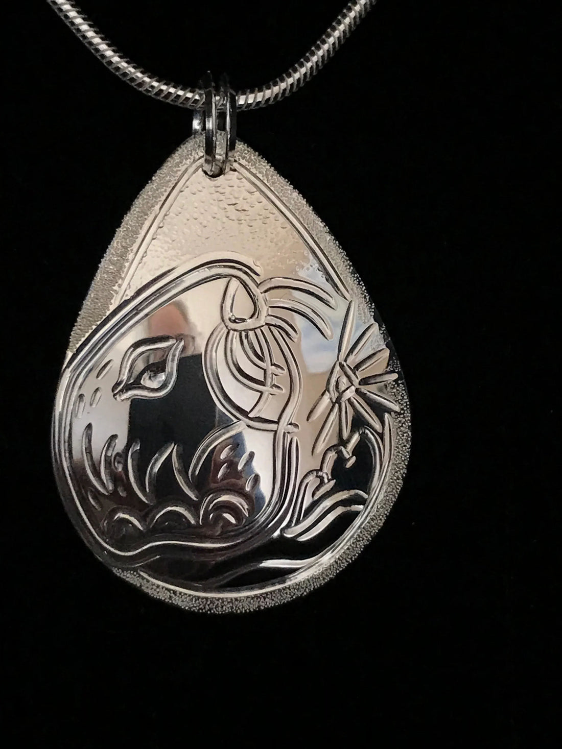 Sea Otter with Urchin sterling silver drop pendant