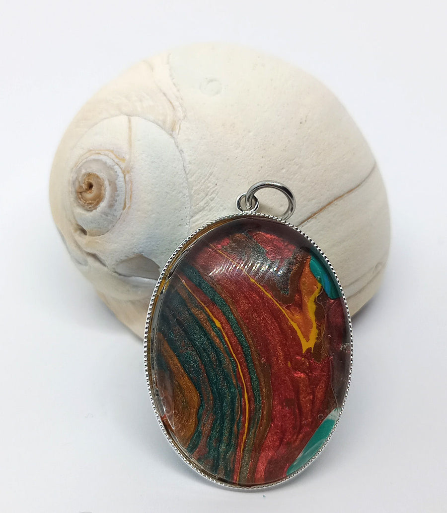 Acrylic Paint skins pendant | Red striped jasper appeal