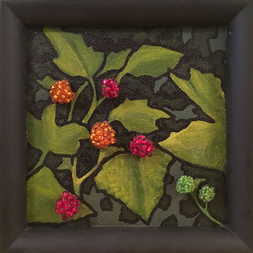 Salmonberries Painting | Beaded berries and acrylic on canvas