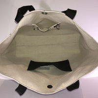 Tote bag - 2 tone Black flowers on cream with black canvas bottom