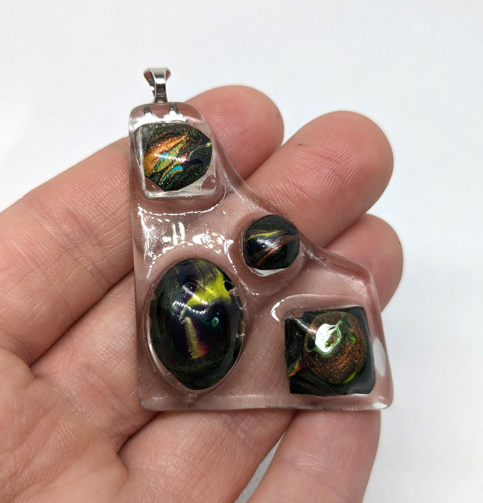 Fused glass| acrylic paint skins| resin| pendant
